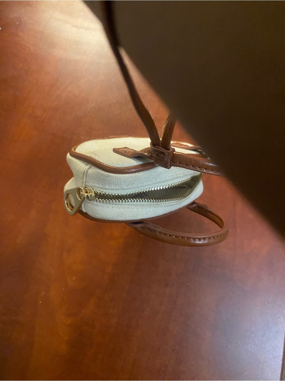 Universal Thread Beige Canvas and Brown Leather Mini Coin Pouch